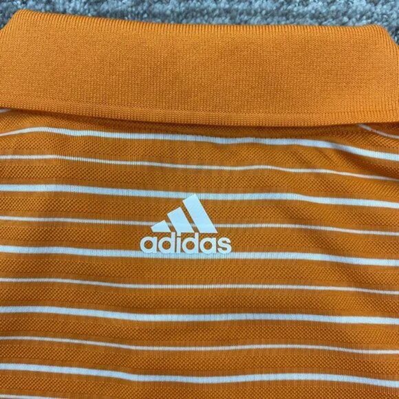 Adidas CLIMALITE Golf Shirt Men Medium M Orange Striped 100% Polyester Golfing - Picture 4 of 8